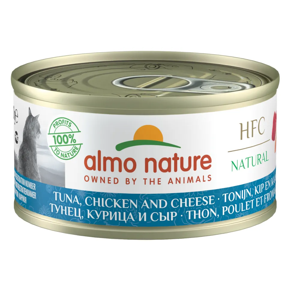 Almo Nature HFC 70 Kattenvoer - Blik - Tonijn, Kip en Kaas