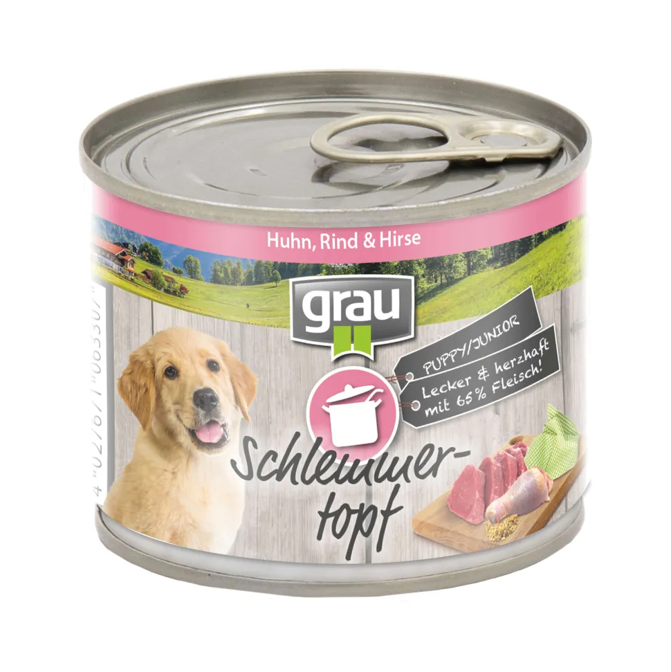 Grau Puppy/Junior Hondenvoer - Kip, rund en gierst - Blik