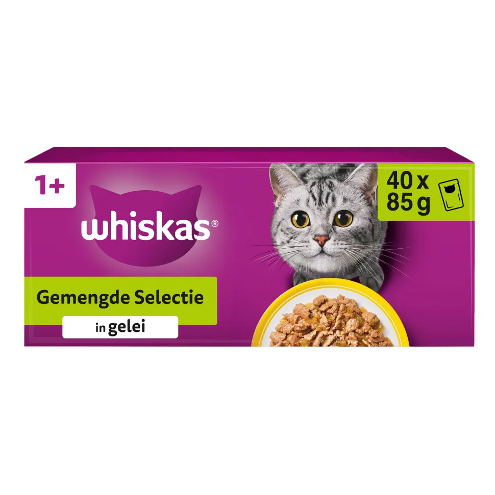 Whiskas 1+ Mixed Menu in Gelei - Maaltijdzakjes
