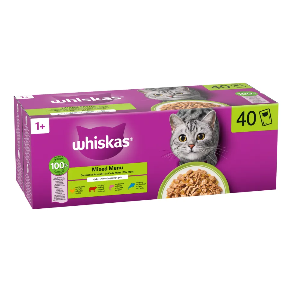Whiskas 1+ Mixed Menu in Gelei - Maaltijdzakjes